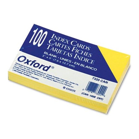 Esselte Oxford  UnRule Index Cards, 3" x 5", Canary, 100/Pack 7320CAN